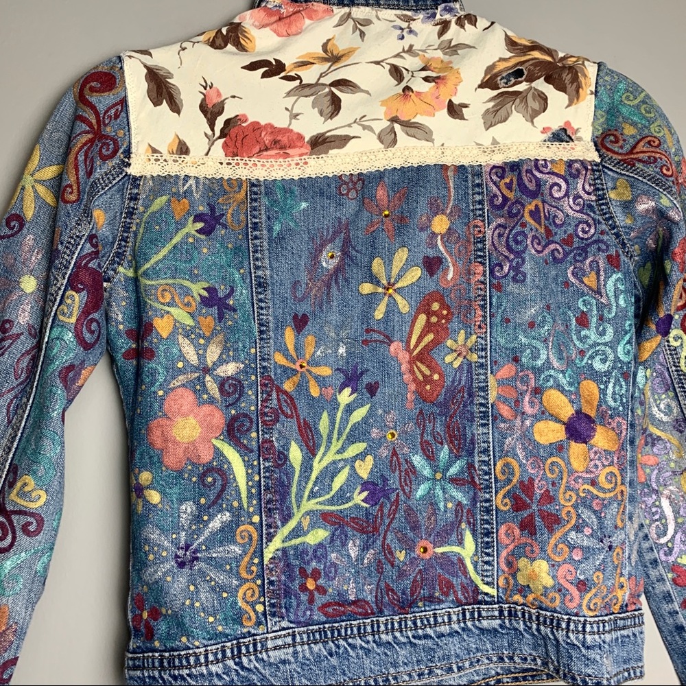 Lovely Star* Hand Painted Floral Jean Jacket